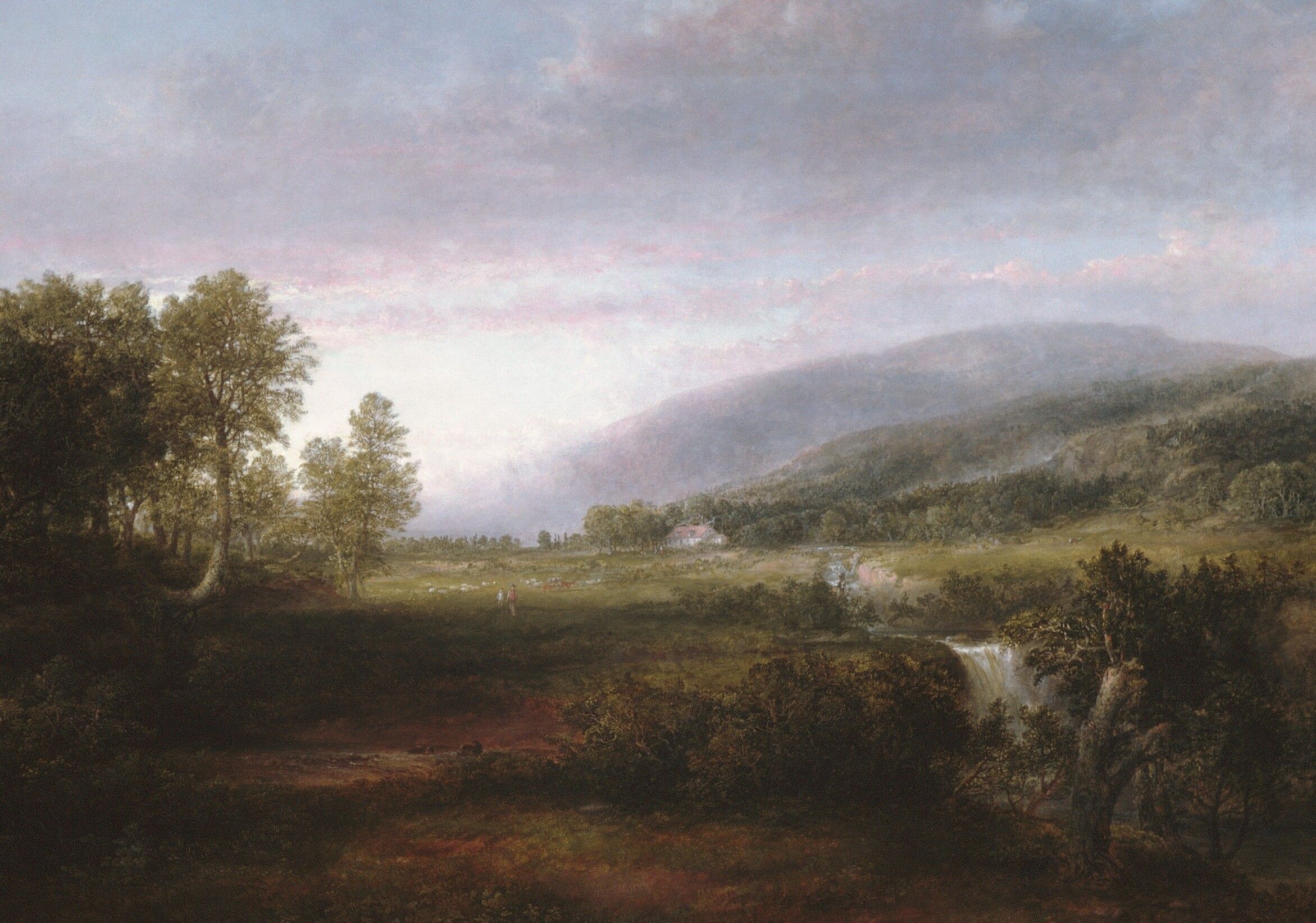 Pastoral landscape with a waterfall